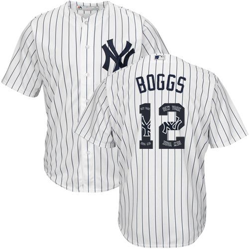 Yankees #12 Wade Boggs White Strip Team Logo Fashion Stitched MLB Jersey